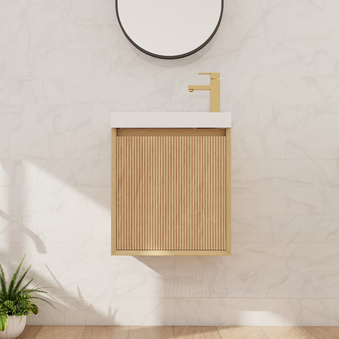 18" Single Floating Bathroom Vanity With Resin Basin Sink Top, Wall Mounted Bathroom Vanity With 1 Door